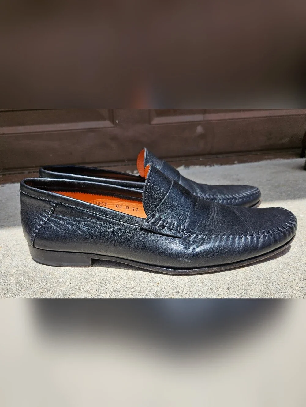 SANTONI Casual Dress Shoes Soft Black Leather Italian Slip On Loafers Size 11D